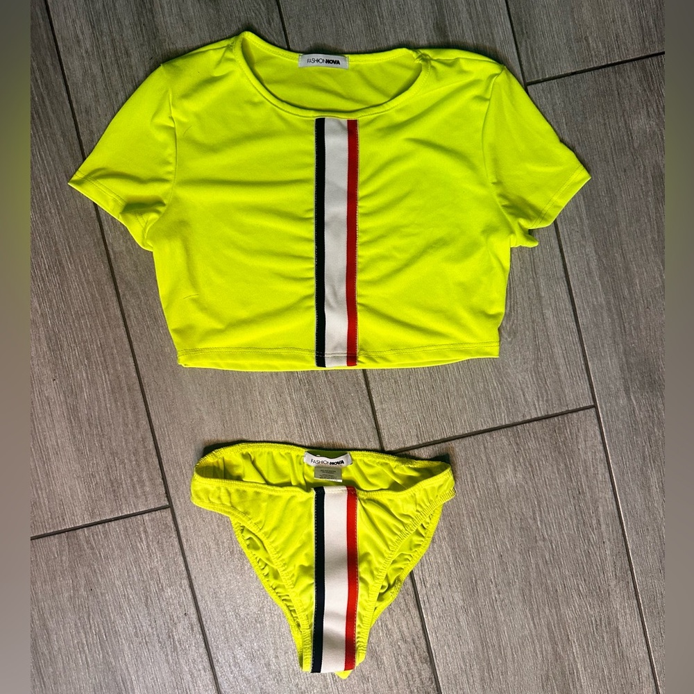 Fashion Nova Swim Lime Green yellow swimsuit swim set